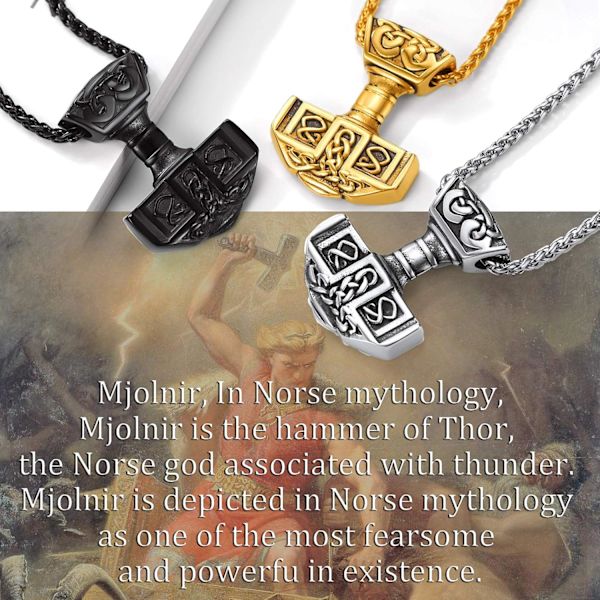 Thorin Mjolnir-vasara riipusriipus, pohjoismainen viikinkikirves piikikettulla, ruostumaton teräs 03. Color Platino