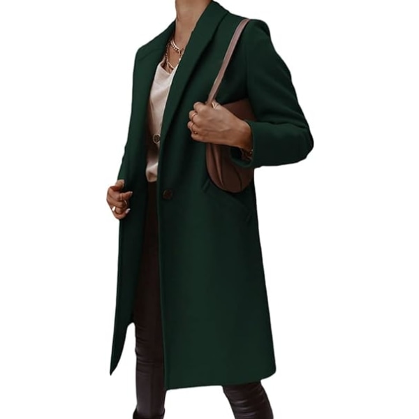Mørkegrønn L-kode høst vinter ensfarget jakkeslag mellomlang knapp frakk frakk kvinne Dark green L
