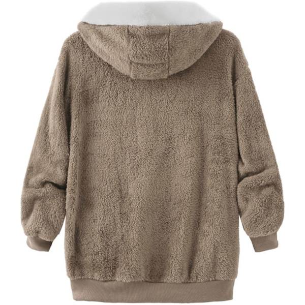 Hættejakke til kvinder, Teddy Fleece-frakke, Overgangsjakke med hætte og lommer, lynlås, efterår, vinter, plysjakke, fleecejakke, vinter M D Khaki