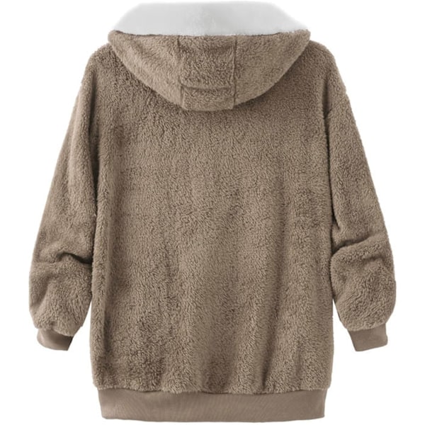 Hettejakke Dame Teddy Fleece Frakk Overgangsjakke med Hette med Lommer Glidelås Høst Vinter Plysj Jakke Fleece Jakke Vinter M D Khaki