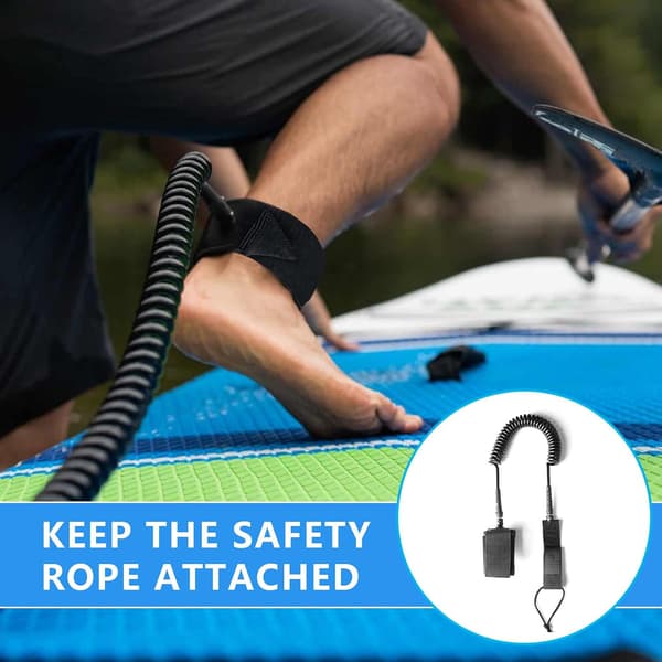 10ft Surfboard Leash 7MM, Retractable SUP Leash, Surfing Foot Leash for Longboards, Inflatable Paddle Board, Kayak Black