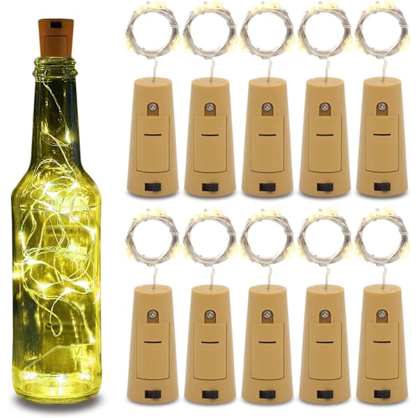 10 Pack Wine Bottles Cork String Lights - Battery Powered - Decorations for Garden, Wedding, Christmas & Party - Warm Light – 10 LEDs/3 Ft