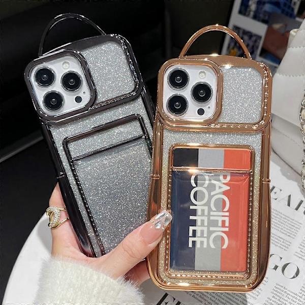 Glitter Kort Holder Blød TPU Telefon Cover til iPhone 15 Pro