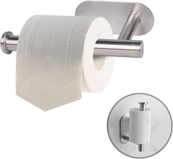 Selvklæbende toiletpapirholder - WC toiletpapirholder uden boring, vægmontering i rustfrit stål til badeværelse