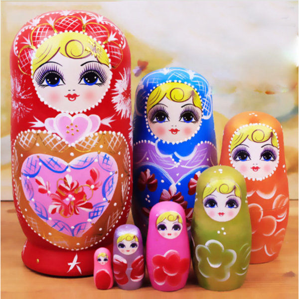 Ryska Dockor Matryoshka i Trä 7-Delars Set Handgjorda Leksaker Barn Vuxna Påsk Mors Dag Födelsedag Jul Halloween Present