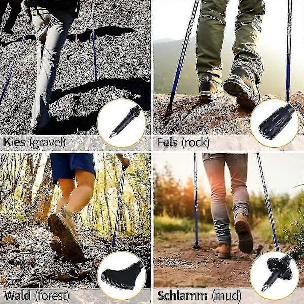 2 stk. foldbare vandrestave - Vandrestave i aluminiumslegering med hurtiglåsesystem, teleskopiske, foldbare, ultralette til