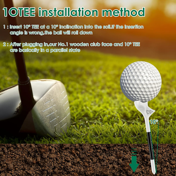 10 stk golfball tee, golf tees bambus 83mm flightpath plast golf tees, 10° lettvekts treningsgolf tee holder