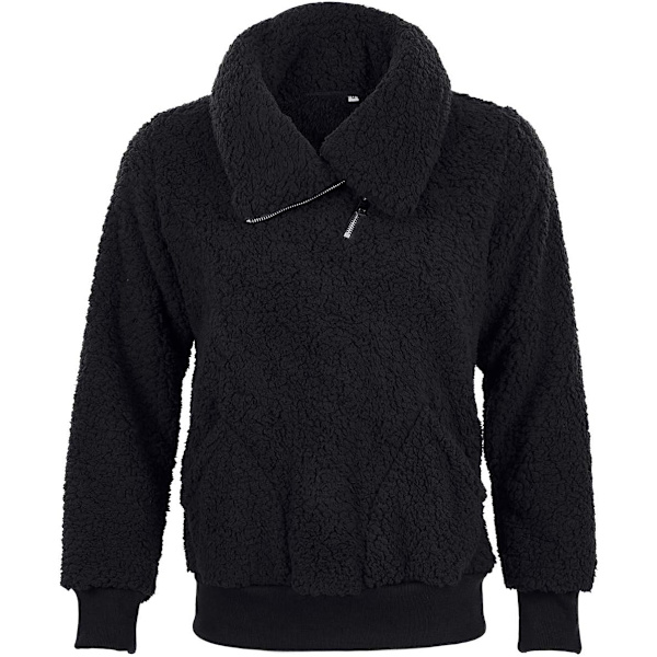 Dame Fleece Jakke, Quarter Zip Sweatshirt, Varm og Fleksibel Jakke til Vinter og Efterår Negro S