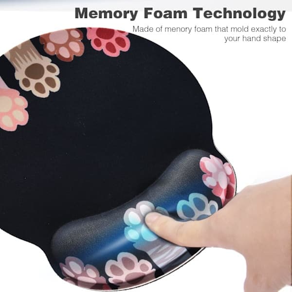 Ergonomisk musemåtte med kattepote, memory foam-bagside, skridsikker gummibase, til bærbar computer, gaming og kontor