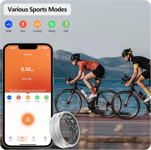 Smartring med aktivitetsmåler, funksjoner som skritteller, søvnmonitor, vanntett og lang batteritid, kompatibel med iOS og Android. silver No. 12