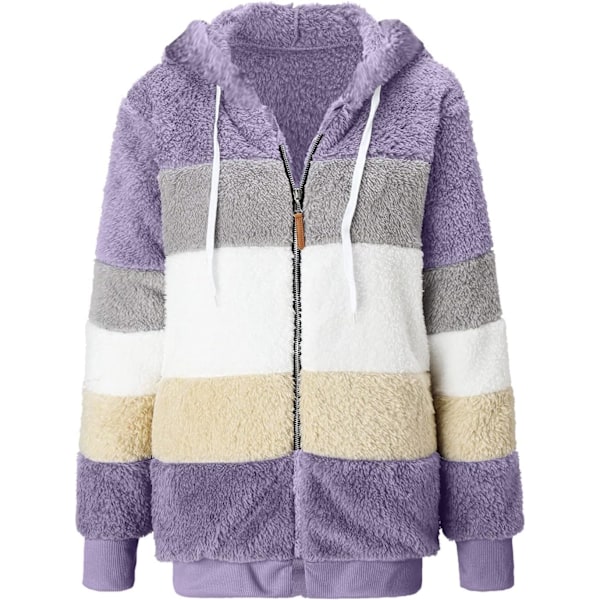 Hettejakke Dame Teddy Fleece Frakk Overgangsjakke med Hette med Lommer Glidelås Høst Vinter Plysj Jakke Fleece Jakke Vinter M J Purple