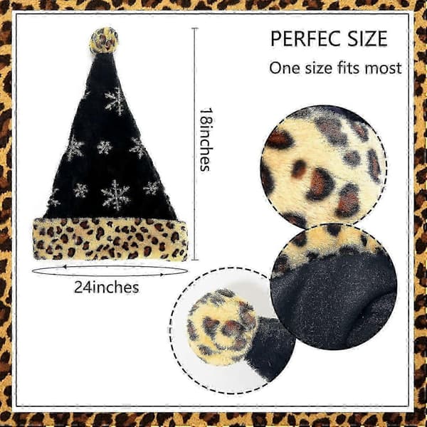 Sort Julemandshat Leopardprint Julemandshat Plys Xmas Jul