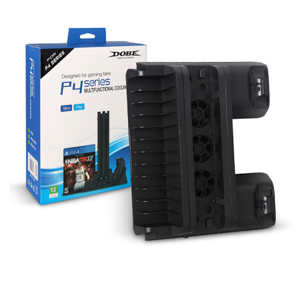 PS4/PS4 Pro/PS4 slim konsolställ 2 handkontroller Laddningsstation 2 kylfläktar