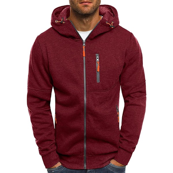 Herre hettegenser Sweatshirt glidelås opp lette jakker 2 Red 3XL