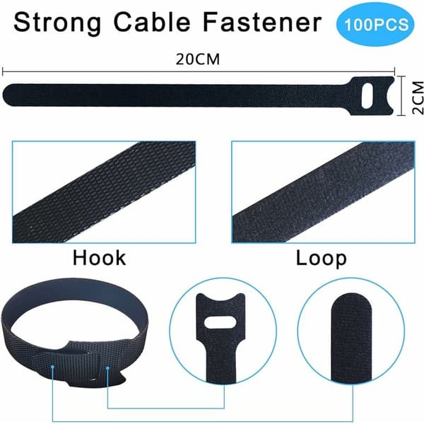100 anti-ridse kabelbindere (100 stk. Velcro kabelbindere)