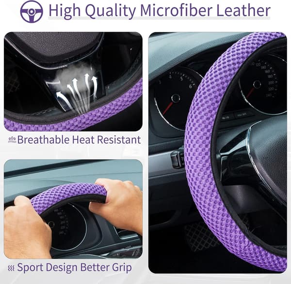 Bilsträckbar elastisk rattöverdrag, bilrattskydd, mikrofiber andningsbar issilke, bilinteriörtillbehör Purple