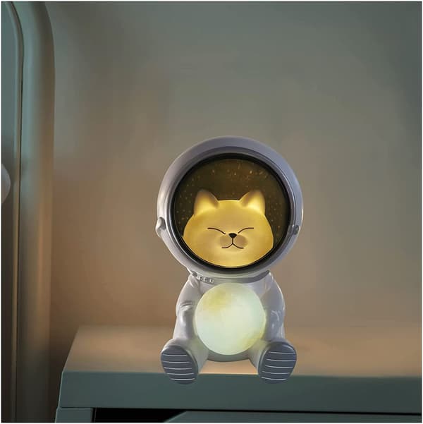 LED Natlampe til Børn, Natlampe Kat Astronaut Figur