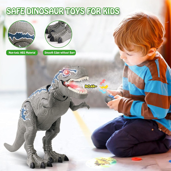 Kauko-ohjattavat dinosauruslelut, LED-valolla ja kävelevät