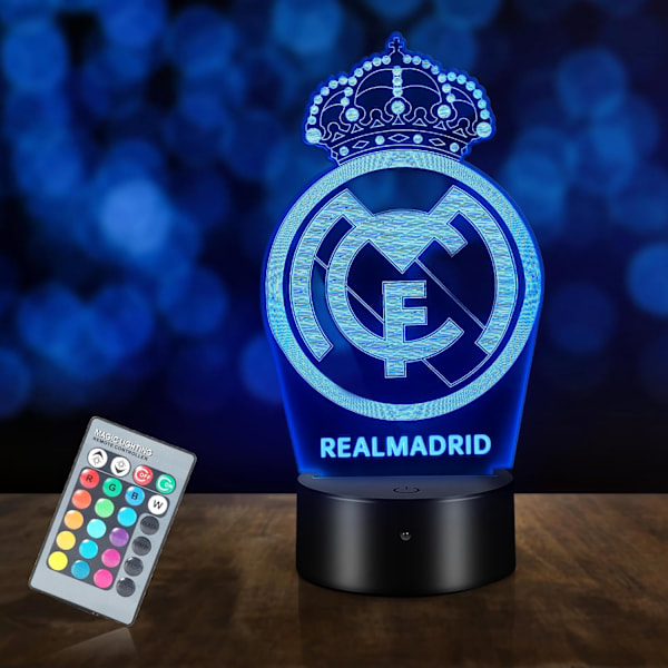 Madrid Natlampe, Madrid 3D LED Fodbold Natlampe, 16 Farver med Fjernbetjening, Gave til Børn, Piger, Drenge, Jul, Fødselsdag