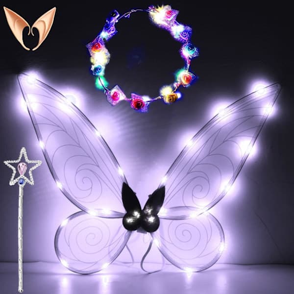 Glitterende fevinger for voksne, LED-hårbøyler for temafester Stjerne Lilla Stjerne Lilla