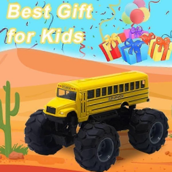 Kouluauton Monster Truckit Valettu 1:43 Keltainen Leikkiautojen Mallit Metalli Vetotakaisin Leikkiautoja Lapsille Graffiti Green