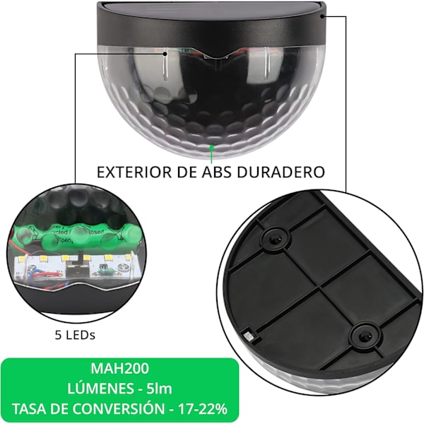 Paket med 8 solcellslampor för utomhusbruk - Dekorativt varmt vitt LED-ljus - Utomhus solcellslampa/Vattentät ABS-plast - För vägg, uteplats, trappor, staket