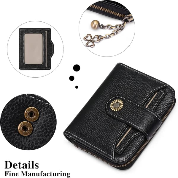 Plånböcker för kvinnor Äkta läder Liten Bifold Kompakt Damplånbok med RFID-skydd Lychee Black