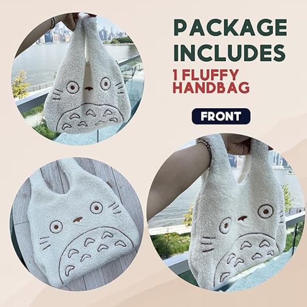 Min søte nabo Kawaii Fluffy Broderi Tote Bag Anime Dyrekarakter Simulering | En ideell gave til dine kjære