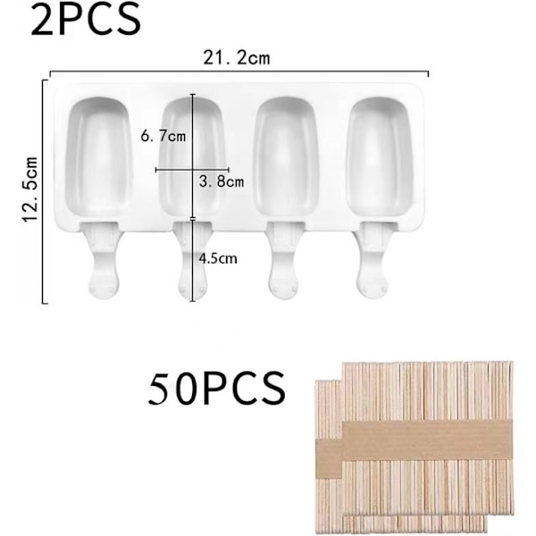 2-delt silikon iskremformsett med 50 pinner, 4-hulls iskremform, iskremform