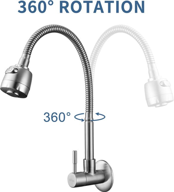304 Rostfritt Stål Kran 360° Rotation Flexibel Hals Väggmonterad