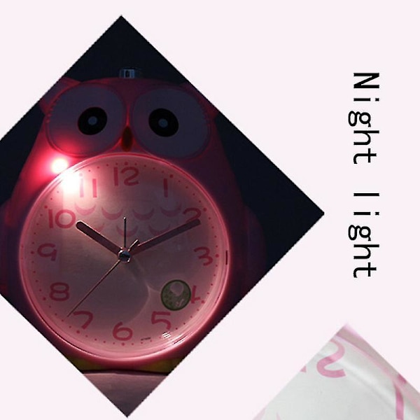 Söt uggla Mute Scanning Nattljus Dubbelton Student Barnväckarklocka-b Pink