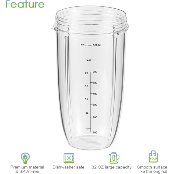 Ersättningsdelar 32oz Blenderkoppar (2-pack) Ersättningsblenderkoppar Kompatibla med NutriBullet 600w och 900w Blender