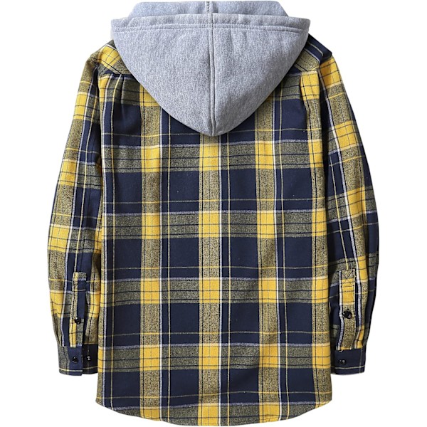 Herreskjorte med rutete mønster, langærmet skjorte med lomme, knappelukning, ternet skjortejakke i flanel, regular fit, 4 årstider, skjortejakke til tømmerhuggere, M-3XL Yellow Navy Blue XL