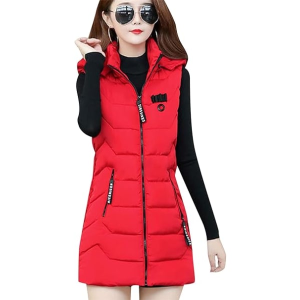 Röd Vinter för kvinnor Varm enfärgad jacka med knäppning /XL red XL