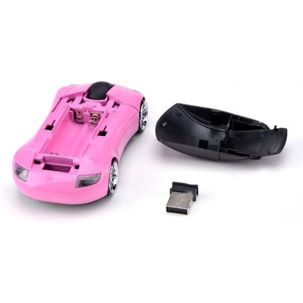 2.4GHz 3D bilformet trådløs optisk mus USB spillmus med mottaker for PC bærbar PC (rosa)
