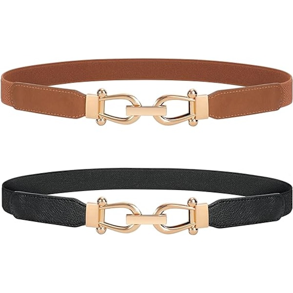Elastisk, smalt belte for damekjoler, tynt retro stretch midjebelte med gullspenne