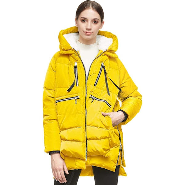 Kvinners tykke dunjakke Parka hette lang pufferjakke for vinter 4XL Yellow