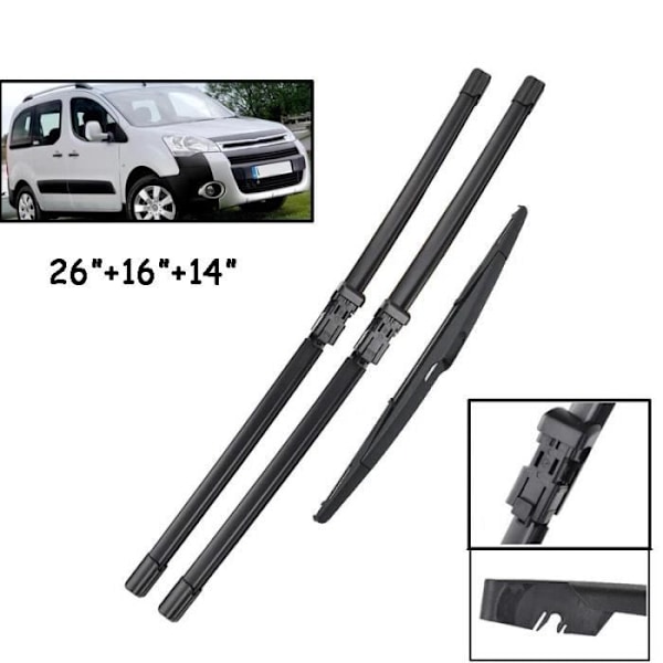 ®RisingFF Sett med 3 Vindusviskerblader foran + bak for Citroën Berlingo B9 2008 2009 2010 2011 2012 2013 2014 2015 2016 2017