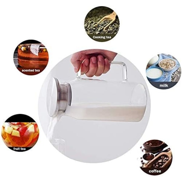 Borosilikatglass Vannkanne Saftkanne Karaffel med Lokbørste for Varm/Kaldt Vann Iste 1500ml
