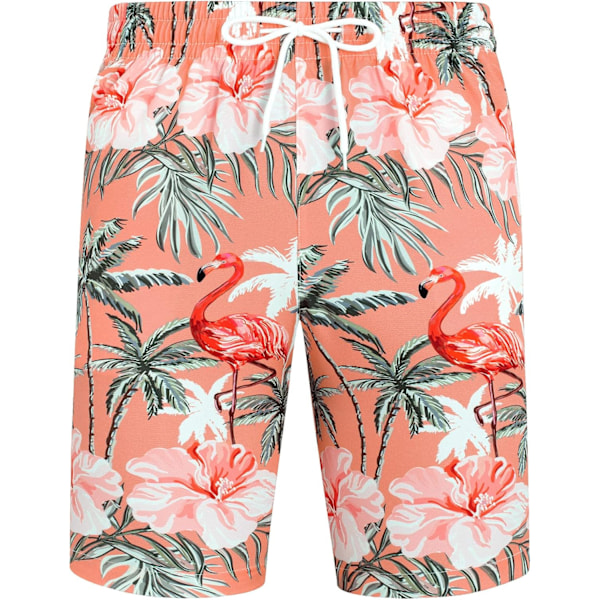 Herr Hawaiian skjorta och shorts set Regular Fit kortärmad casual funky strand flamingo skjorta set M Orange Flamingo