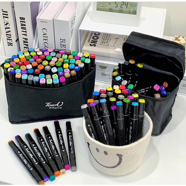 Multipak - Markører med Etui - Dobbeltsidede - Multifarvede Penne 80pcs