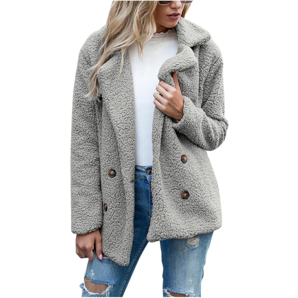 Vaaleanharmaa naisten takki Pitkähihainen kaksirivinen neuletakki /XL Light grey XL