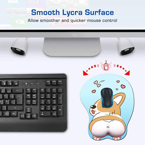 3D musematte med håndleddsstøtte, ergonomisk myk silikongel spillmusematte, søt Corgi hund anime musematte for PC bærbare datamaskiner (blå) blue