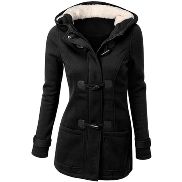 Sort hættetrøje fleece enkeltradet hættetrøje mellemlængde frakke kvinder S str black S