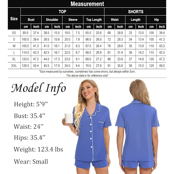 Kvinnors Pyjamas Set Kortärmad Nattkläder Dam Button Down Nattkläder PJ Set med Ficka M Lavender