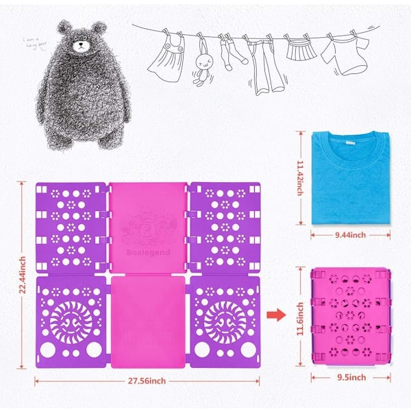 2 stk T-skjortemappe Klær Mappe Klær Folding Board Rask og Praktisk Folding Skjorter for Barn og Voksne Morado Rosa