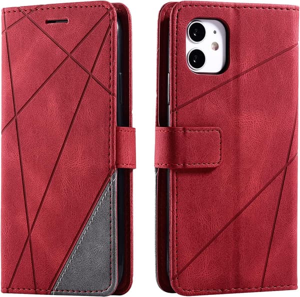 Läderfodral för iPhone 11, Geometriskt Plånboksfodral med Magnet