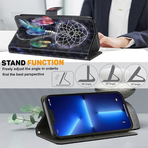 För iPhone 14 Plus 3D-målat Läder Telefonfodral