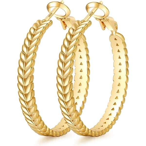Sølv Hoops Øreringe, Store 14K Guld Hoops Øreringe til Kvinder, Letvægts 925 Sterling Sølv Hoops Øreringe