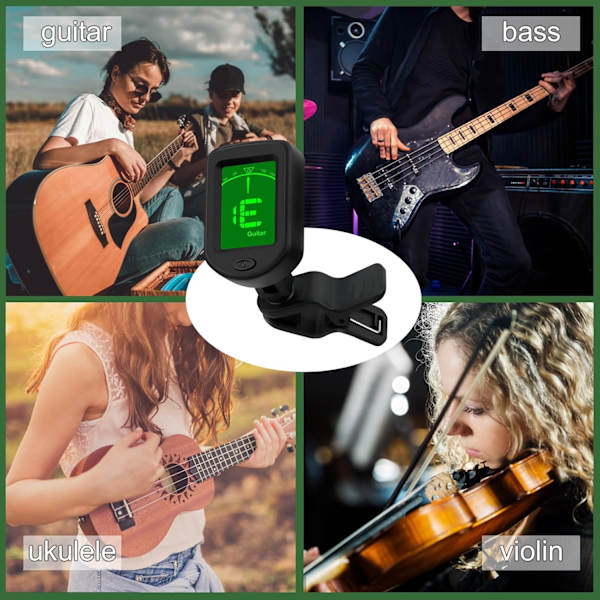 Gitarrstämmare Ukulele Bas Fiol Stämmare Clip med gitarrstämmare, ukulele, tolv flytande temperament